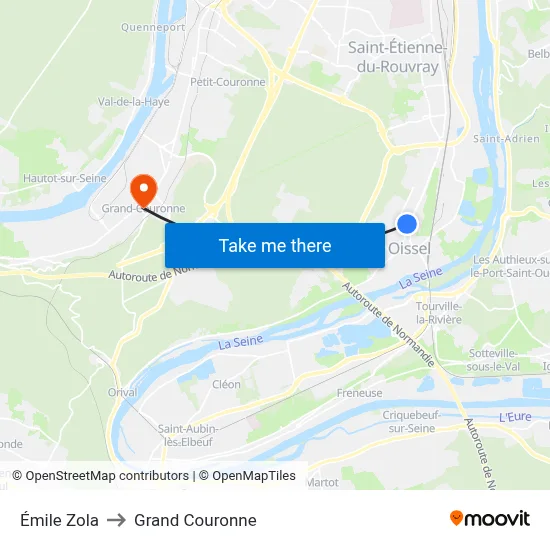 Émile Zola to Grand Couronne map