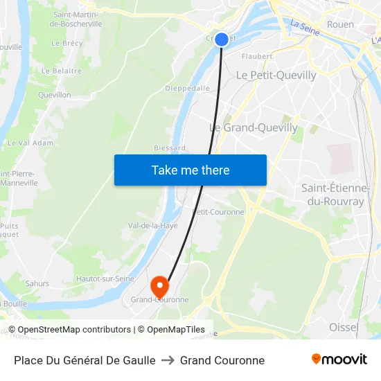 Place Du Général De Gaulle to Grand Couronne map
