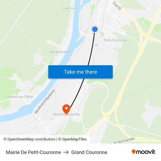 Mairie De Petit-Couronne to Grand Couronne map