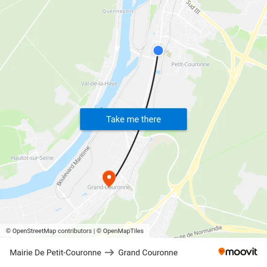 Mairie De Petit-Couronne to Grand Couronne map