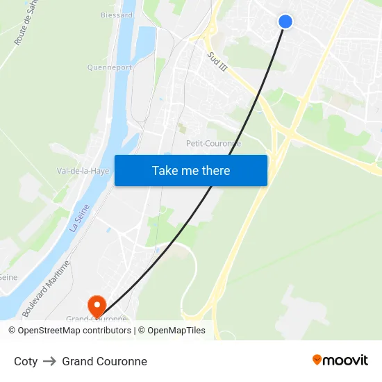 Coty to Grand Couronne map