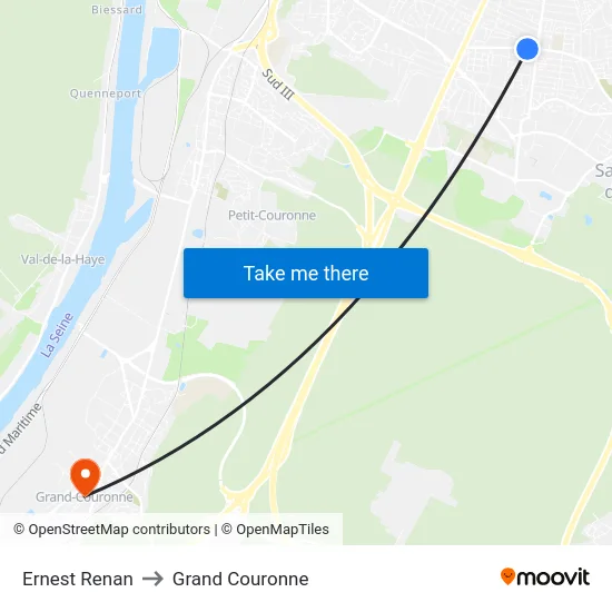 Ernest Renan to Grand Couronne map