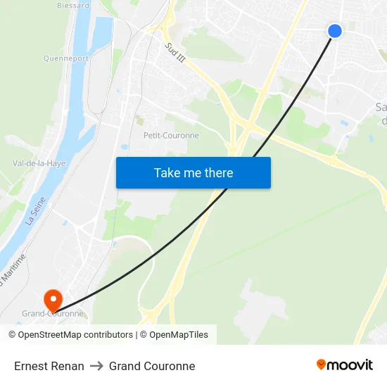 Ernest Renan to Grand Couronne map