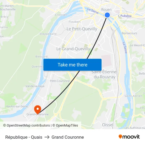 République - Quais to Grand Couronne map