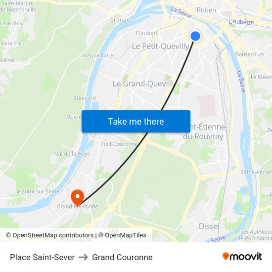 Place Saint-Sever to Grand Couronne map
