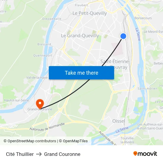 Cité Thuillier to Grand Couronne map