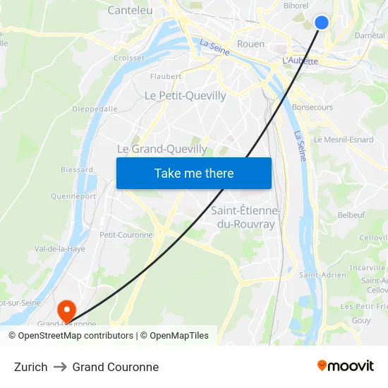 Zurich to Grand Couronne map