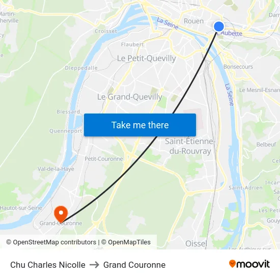 Chu Charles Nicolle to Grand Couronne map