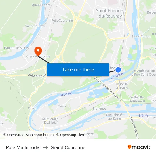 Pôle Multimodal to Grand Couronne map
