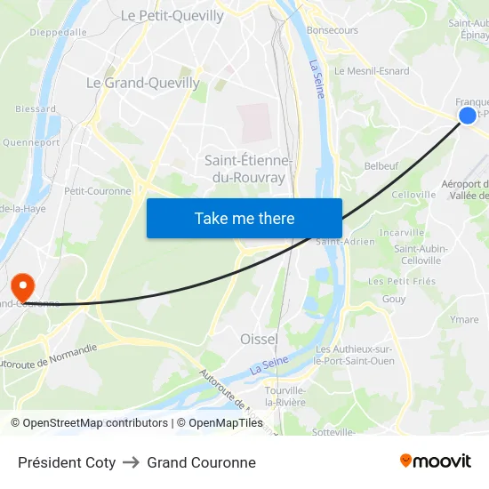 Président Coty to Grand Couronne map