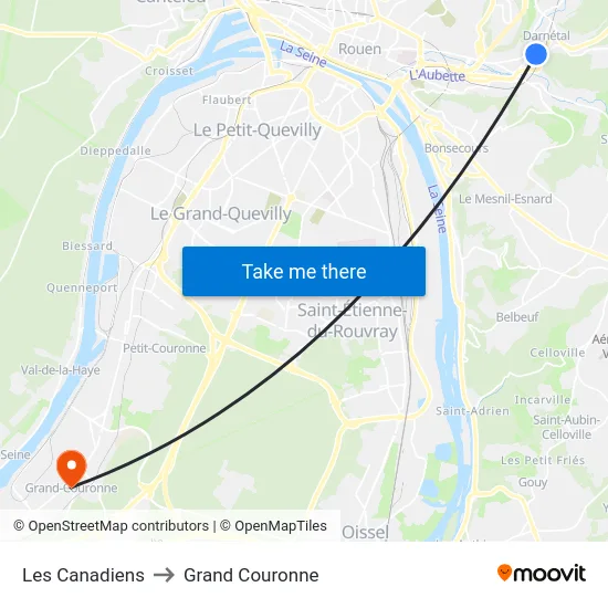 Les Canadiens to Grand Couronne map