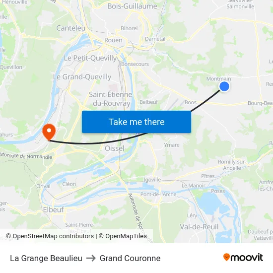 La Grange Beaulieu to Grand Couronne map