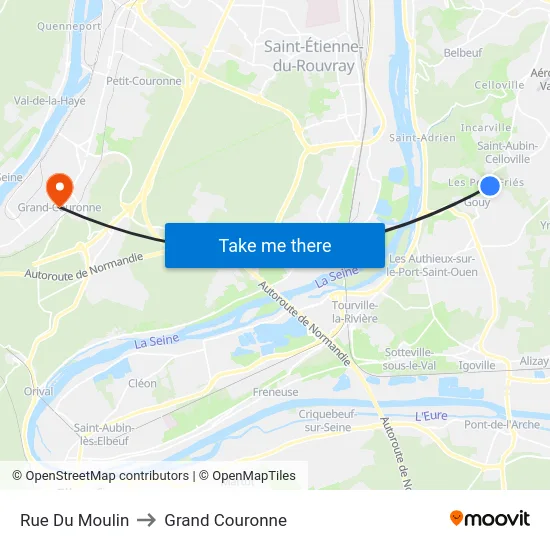 Rue Du Moulin to Grand Couronne map