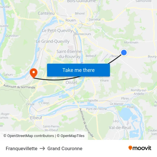 Franquevillette to Grand Couronne map