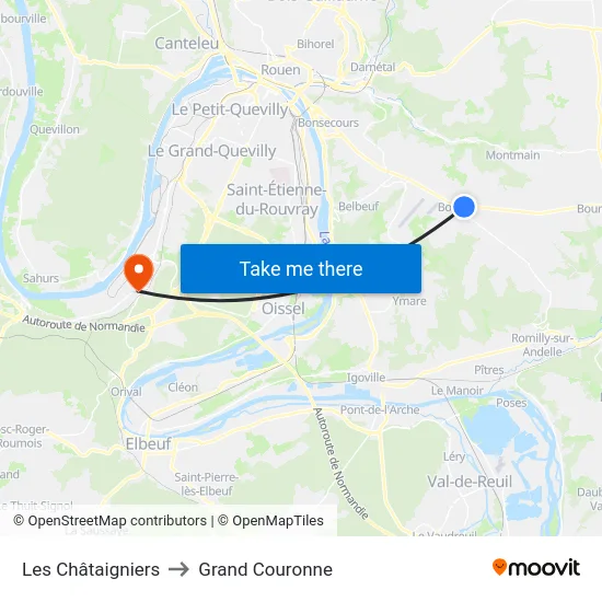 Les Châtaigniers to Grand Couronne map