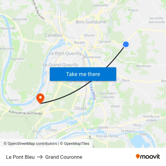 Le Pont Bleu to Grand Couronne map
