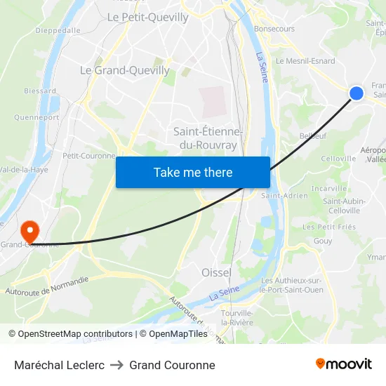 Maréchal Leclerc to Grand Couronne map