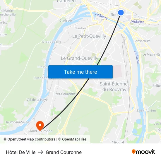Hôtel De Ville to Grand Couronne map