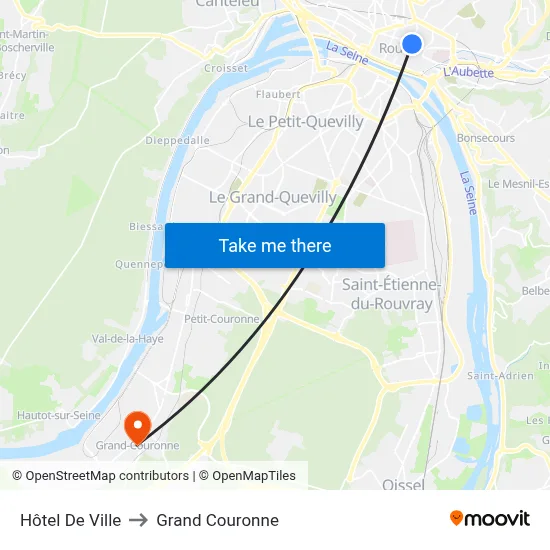 Hôtel De Ville to Grand Couronne map