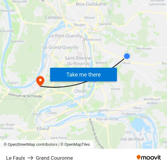 Le Faulx to Grand Couronne map