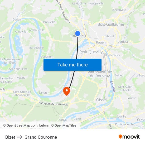 Bizet to Grand Couronne map