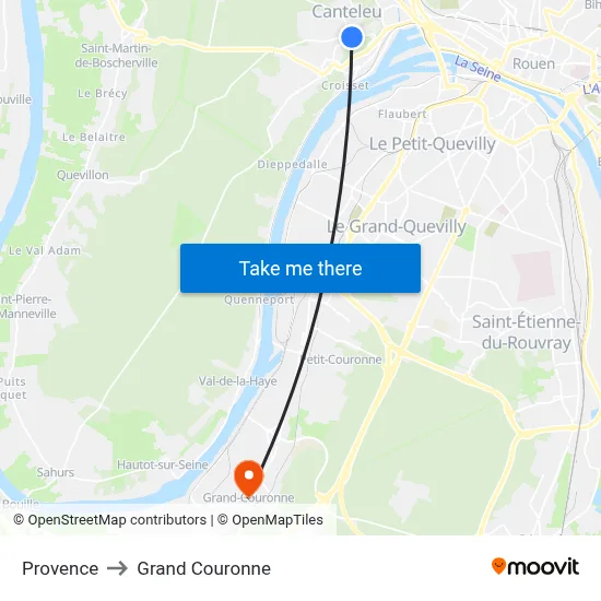 Provence to Grand Couronne map