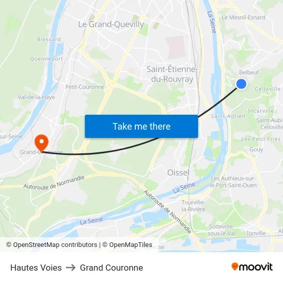 Hautes Voies to Grand Couronne map