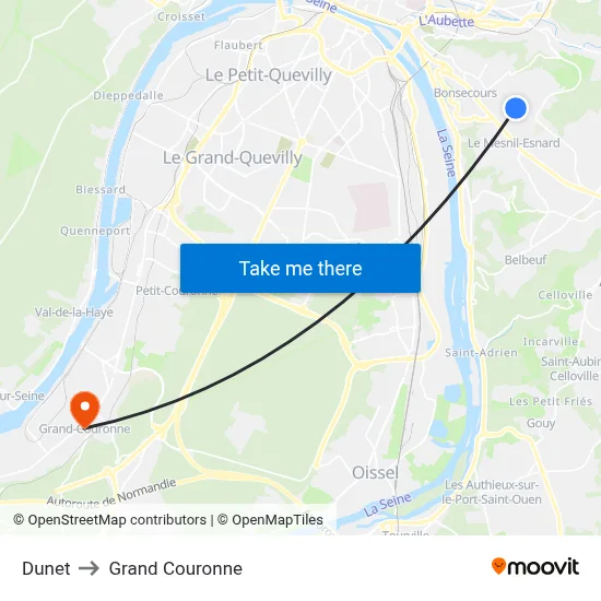 Dunet to Grand Couronne map