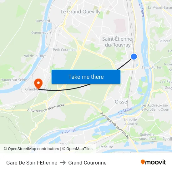 Gare De Saint-Etienne to Grand Couronne map