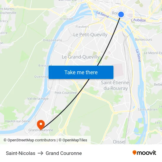 Saint-Nicolas to Grand Couronne map