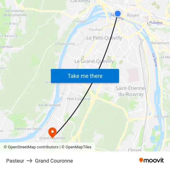 Pasteur to Grand Couronne map
