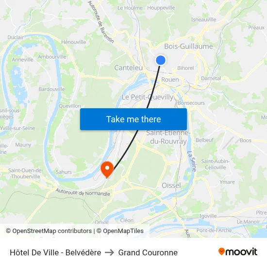 Hôtel De Ville - Belvédère to Grand Couronne map