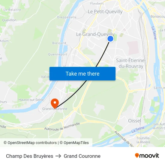 Champ Des Bruyères to Grand Couronne map