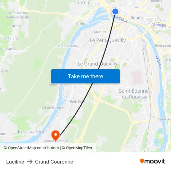 Luciline to Grand Couronne map