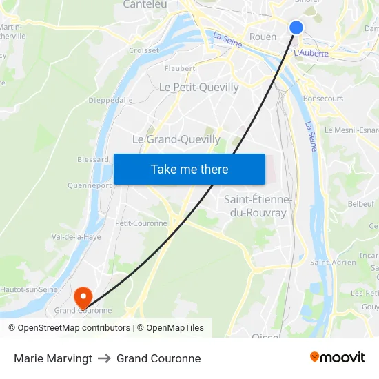 Marie Marvingt to Grand Couronne map
