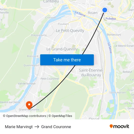 Marie Marvingt to Grand Couronne map