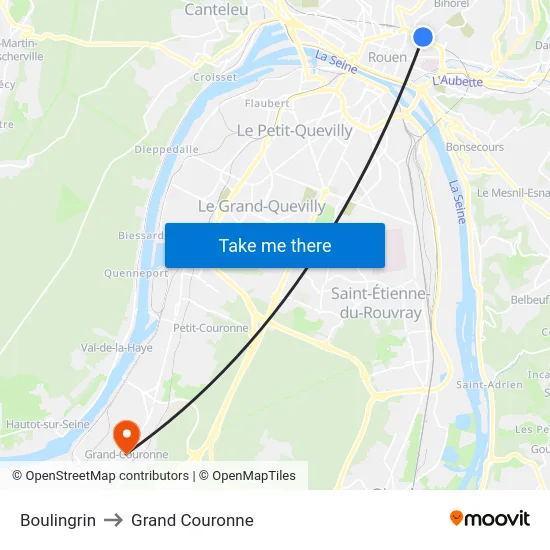 Boulingrin to Grand Couronne map