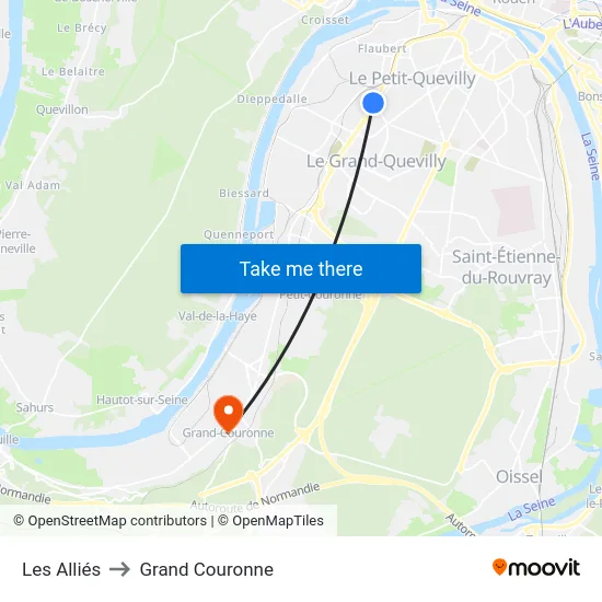 Les Alliés to Grand Couronne map