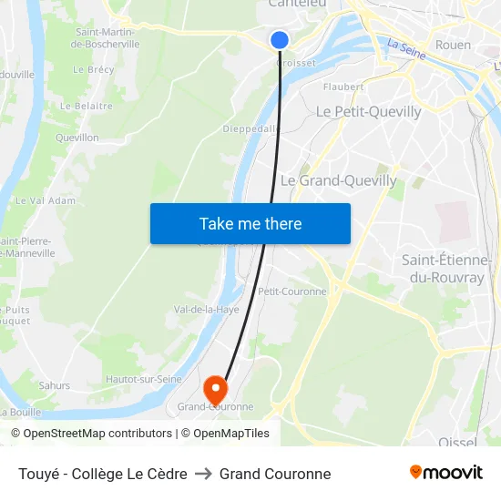 Touyé - Collège Le Cèdre to Grand Couronne map