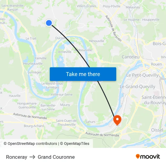 Ronceray to Grand Couronne map