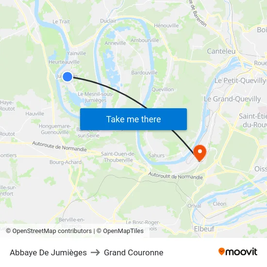 Abbaye De Jumièges to Grand Couronne map