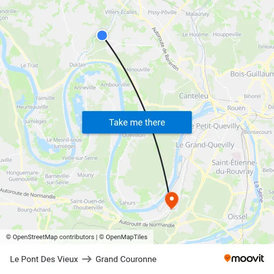 Le Pont Des Vieux to Grand Couronne map