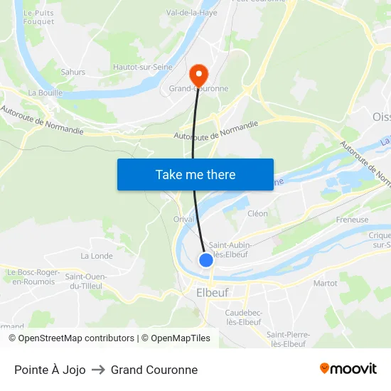 Pointe À Jojo to Grand Couronne map