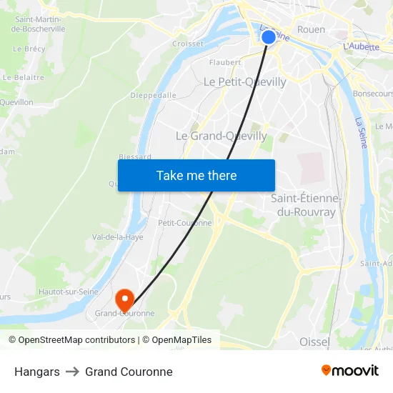 Hangars to Grand Couronne map