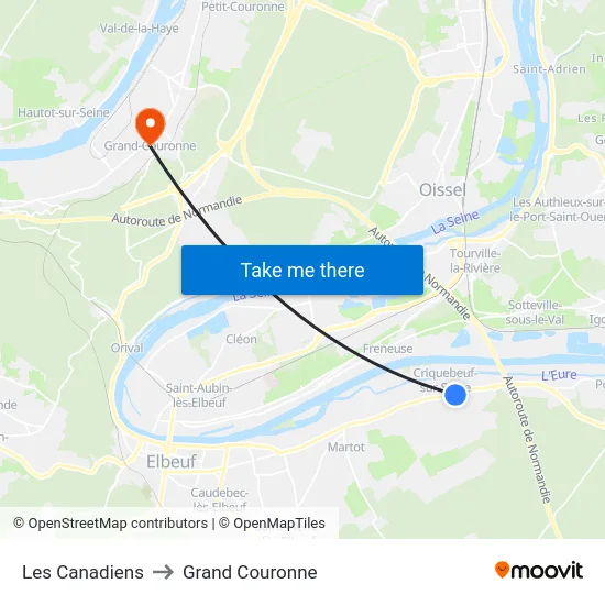 Les Canadiens to Grand Couronne map