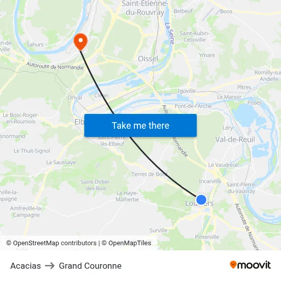 Acacias to Grand Couronne map