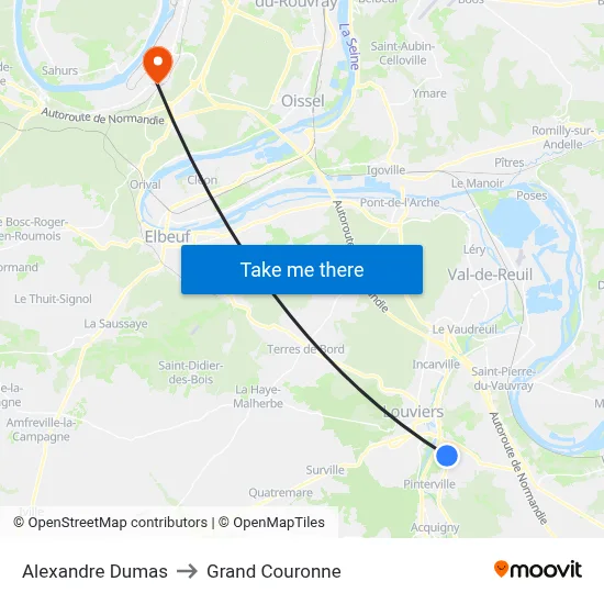 Alexandre Dumas to Grand Couronne map