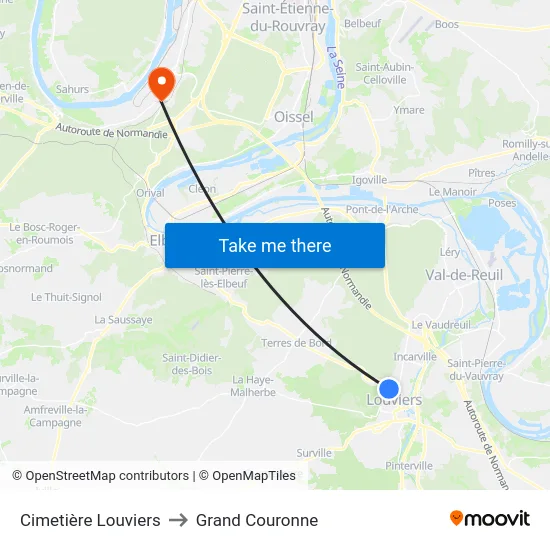Cimetière Louviers to Grand Couronne map