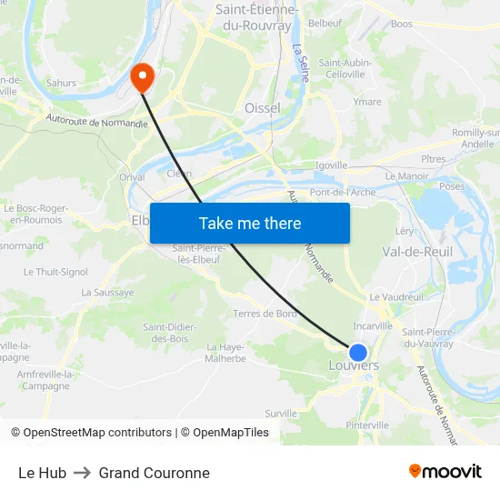 Le Hub to Grand Couronne map