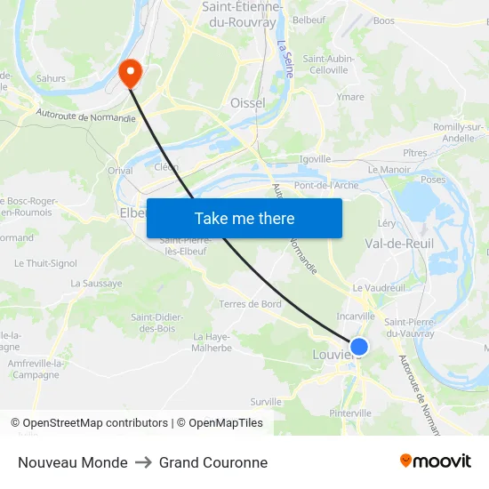 Nouveau Monde to Grand Couronne map